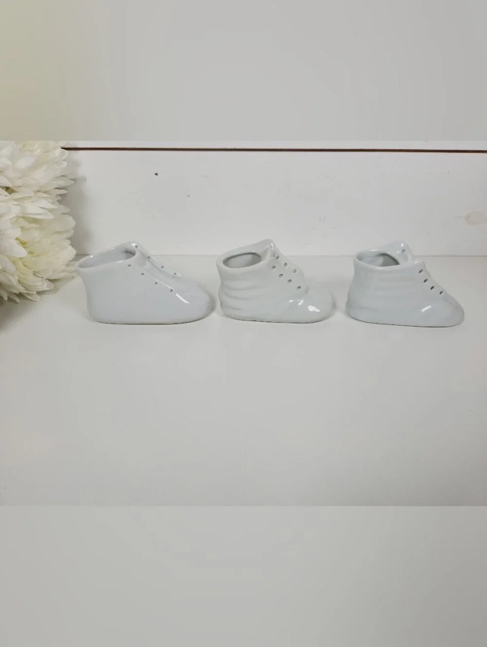 Vintage White Porcelain Baby Shoe Decor,  Set of 3 , Japan |  Baby Booty Shoe
